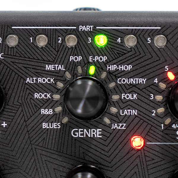 DigiTech Trio+ band creator pedal close up of 12 genre options